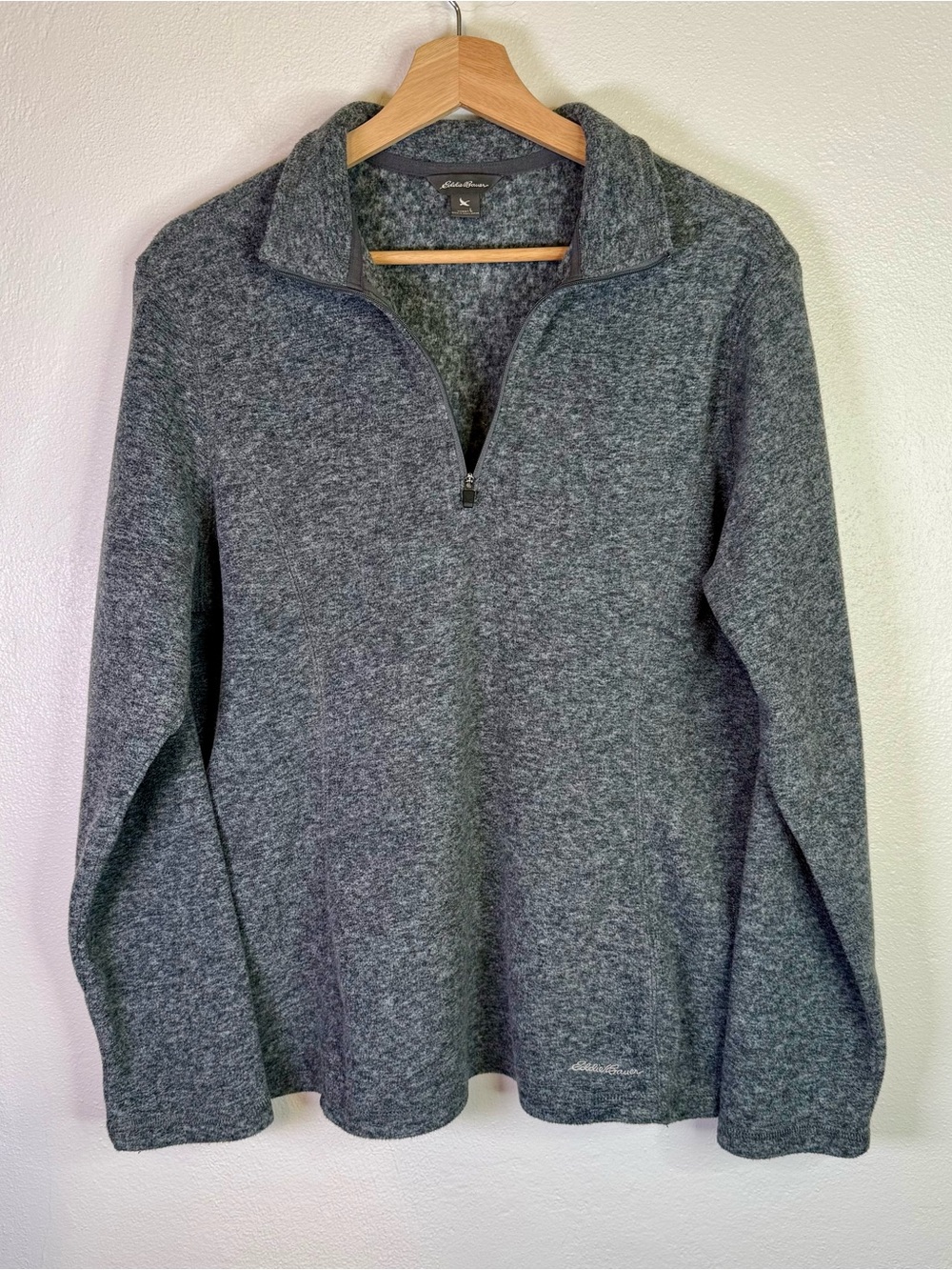 Eddie Bauer Women's Gray Quarter Zip Fleece Long Sleeve Pullover Top Size Large